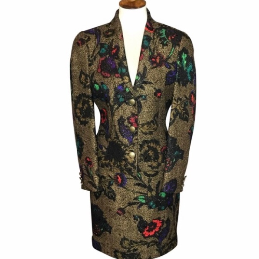 Versus Versace Gold Jacquard Skirt Suit